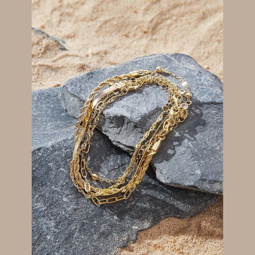Gold Layered Chain Bracelet Set - Multi-Style Mixed Links